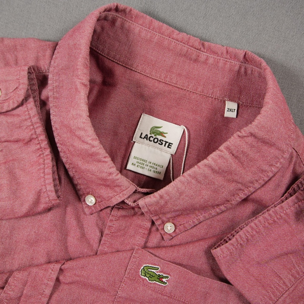 Lacoste Oxford Long Sleeve Button Down Men Shirt 2XLT Pink